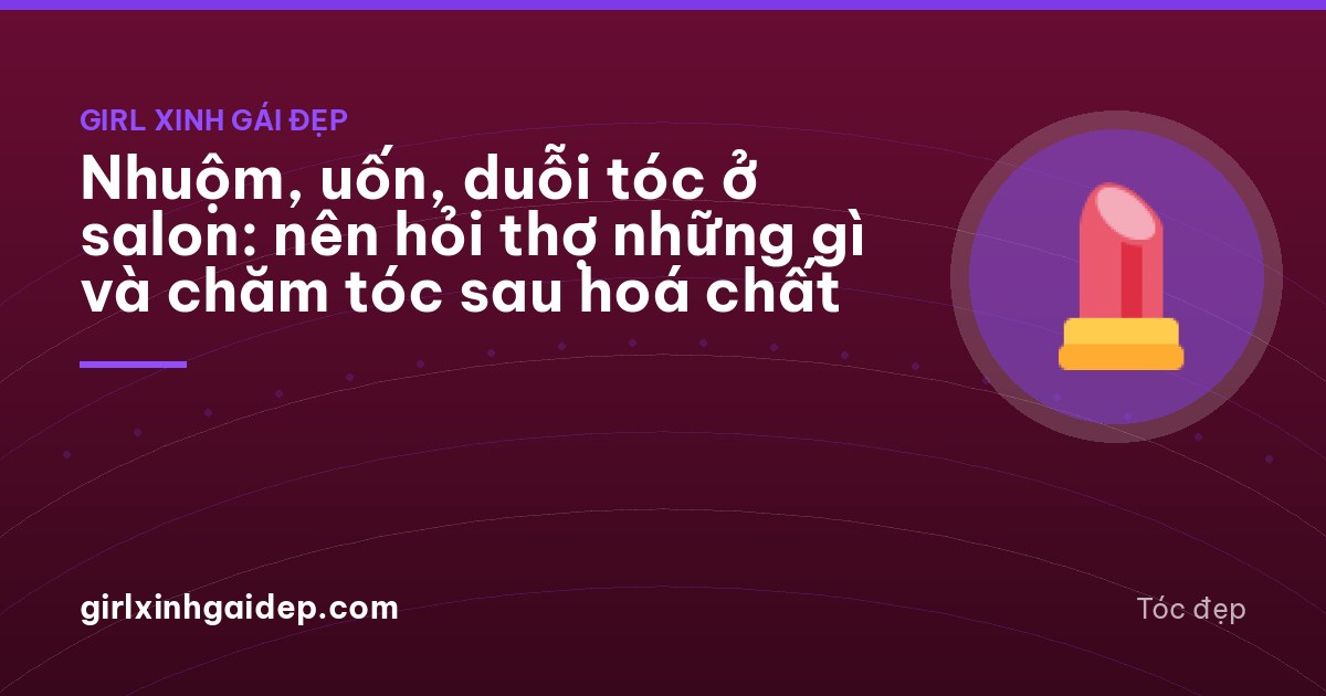 Adult Vietnamese woman in a salon cape talking with a hairdresser who holds a small hair strand swatch beside her face, mirror reflection, bright neutral light